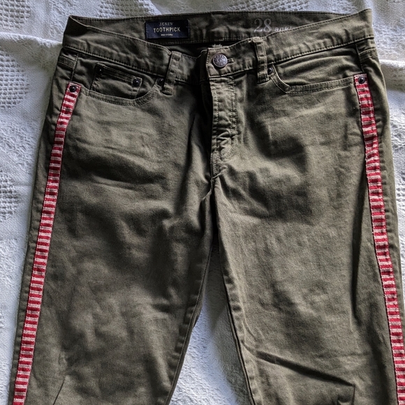 J.Crew Toothpick olive skinny crop with red stripe - Picture 5 of 6